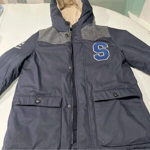 Zara coat boys 13/14 heavy weather parka peacoat blue varsity wool‎ 164 cm lined